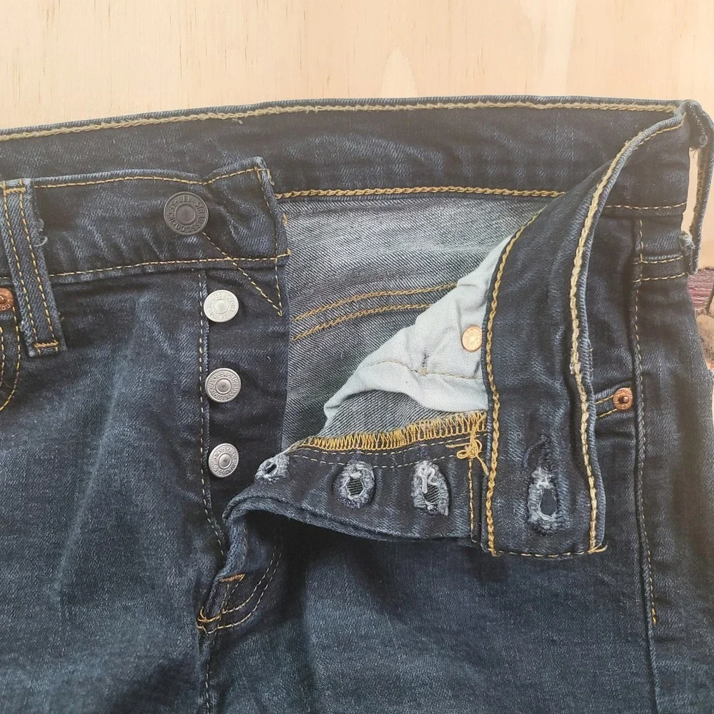 Levis‎ 501 Mens Original Fit Blue Dark Wash Stretch Denim Button Fly Jeans 30x30